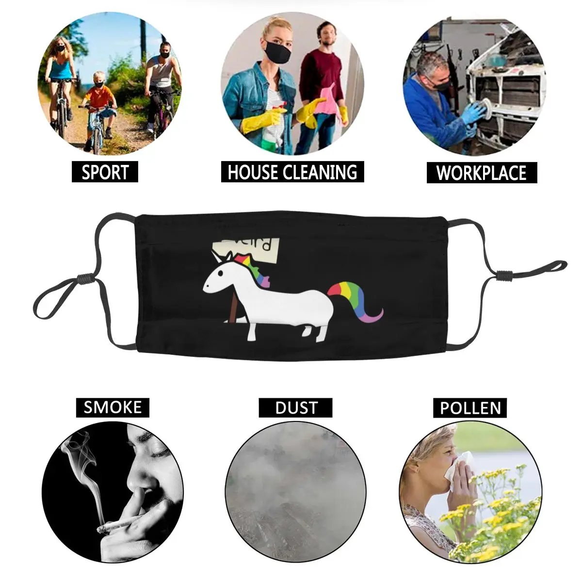 Windproof Reusable Face Mask Stay Weird Unicorn Unisex Anti Bacterial 
Windproof Reusable Face Mask Stay Weird Unicorn Unisex Anti Bacterial