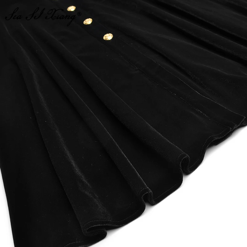 Seasixiang Fashion Designer Spring Velvet Dress Women's Turn-down collar Long Sleeve lace-up Single-Breasted Black Dresses
Seasixiang Fashion Designer Spring Velvet Dress Women's Turn-down collar Long Sleeve lace-up Single-Breasted Black Dresses