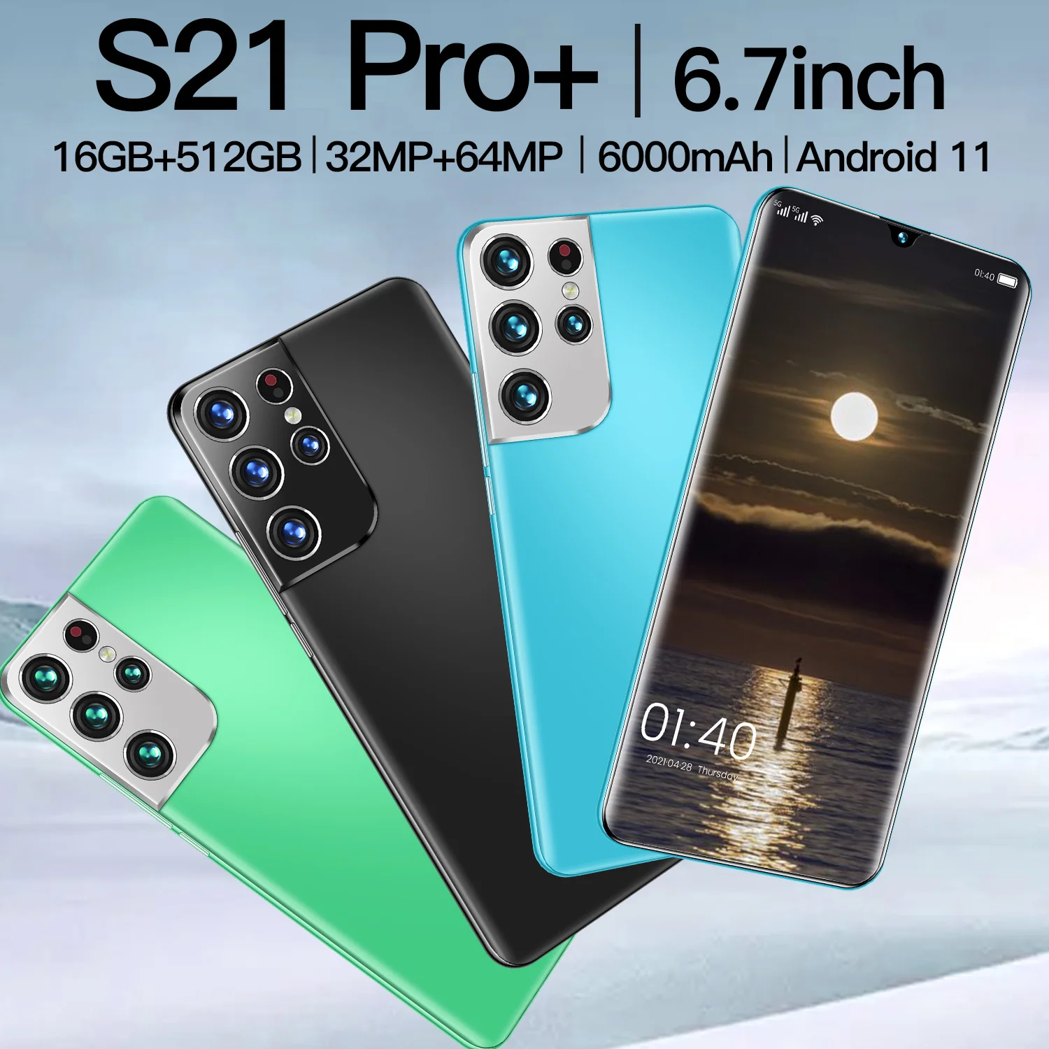 Newest Mobile Phone 6.7 Inch S21 Pro+ 5G 6000mAh Big Battery 10 Core 16+512GB 32+64MP Dual Card Android 10 Face ID
Newest Mobile Phone 6.7 Inch S21 Pro+ 5G 6000mAh Big Battery 10 Core 16+512GB 32+64MP Dual Card Android 10 Face ID