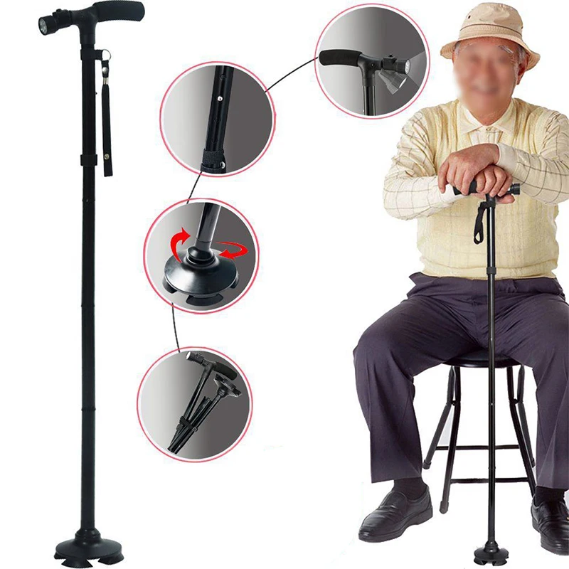Professional LED Folding Walking Cane with Carrying Bag for Old Gentleman or Lady Aluminum Alloy Foldable Light | Спорт и