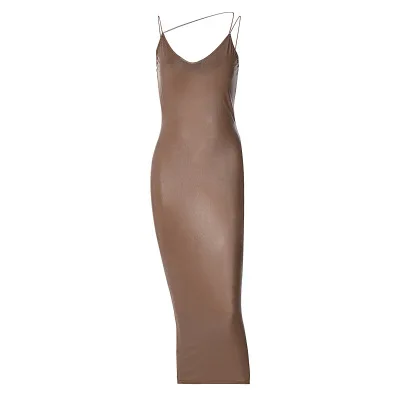 Faux Leather Women Slit Midi Dress Strap V Neck Backless Bodycon Sexy Streetwear Party Elegant Autumn Winter Club
Faux Leather Women Slit Midi Dress Strap V Neck Backless Bodycon Sexy Streetwear Party Elegant Autumn Winter Club