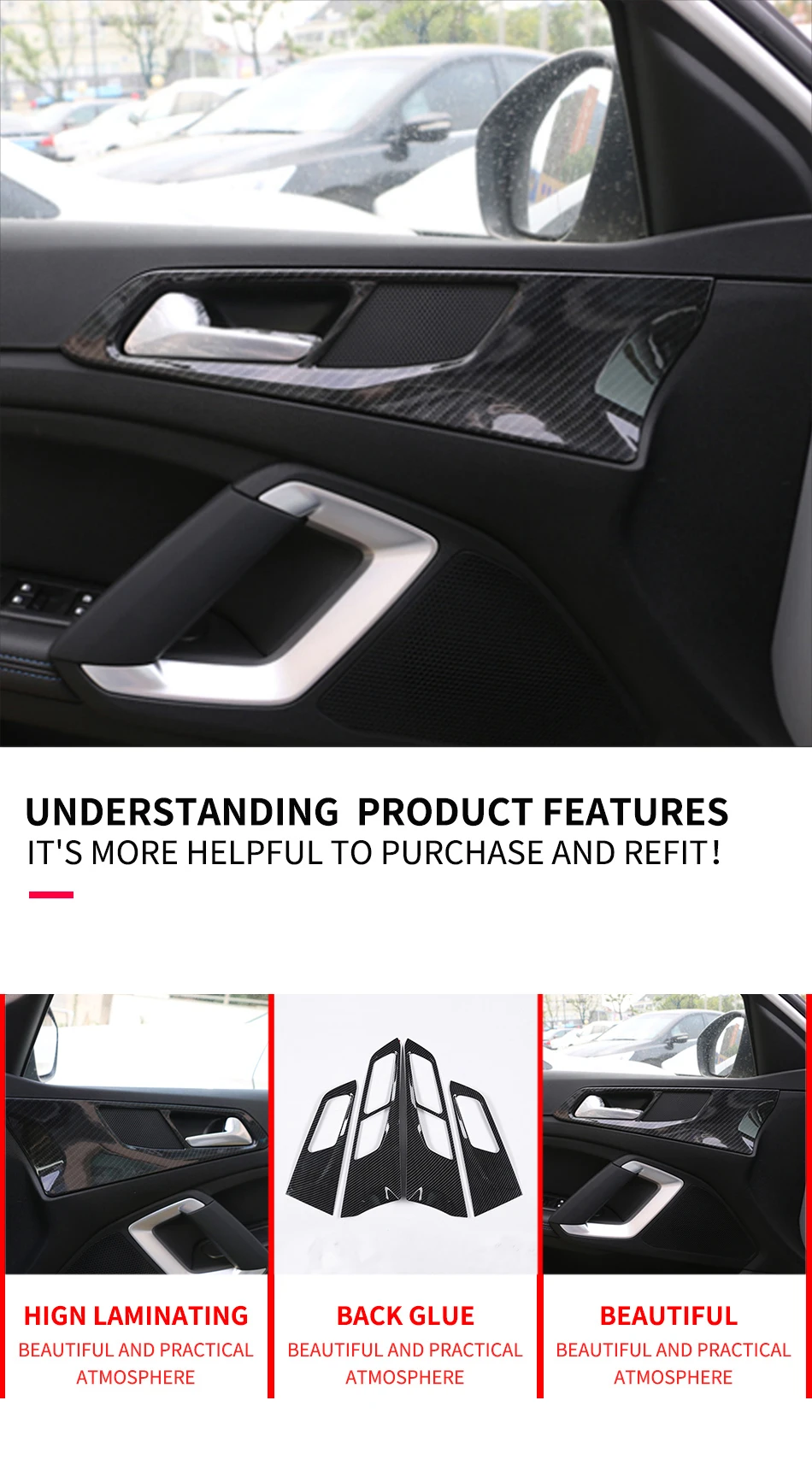 High Quality Carbon Fiber Interior door handle Frame Trim decoration sticker For Peugeot 308 408 2014-2018 
High Quality Carbon Fiber Interior door handle Frame Trim decoration sticker For Peugeot 308 408 2014-2018