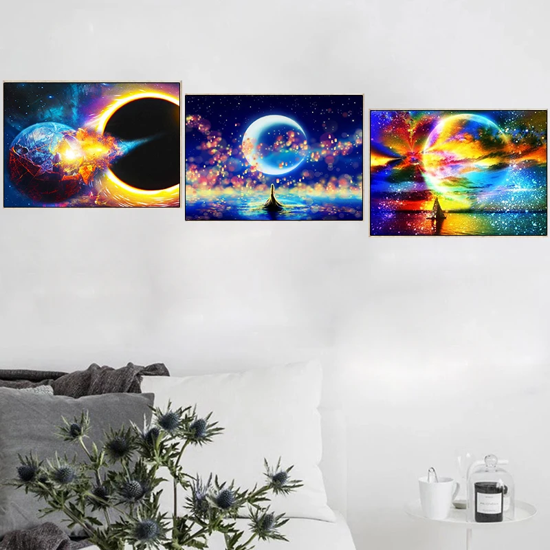 

Gatyztory 3 шт. краска по номерам для взрослых звездное небо пейзаж Ручная краска масляная краска Холст DIY Подарочная картина на стену
