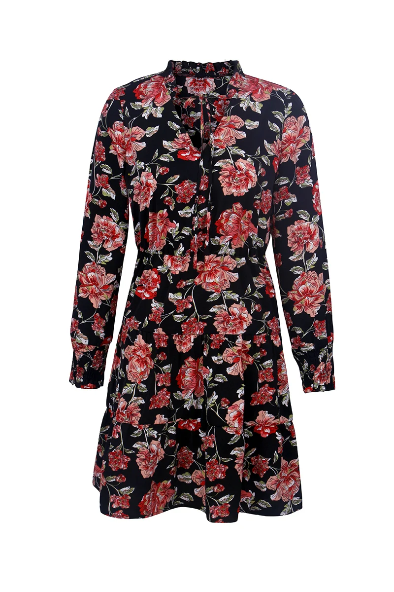 2021 Women Spring Summer printing Mini Dress With Belt OL Dresses for Woman