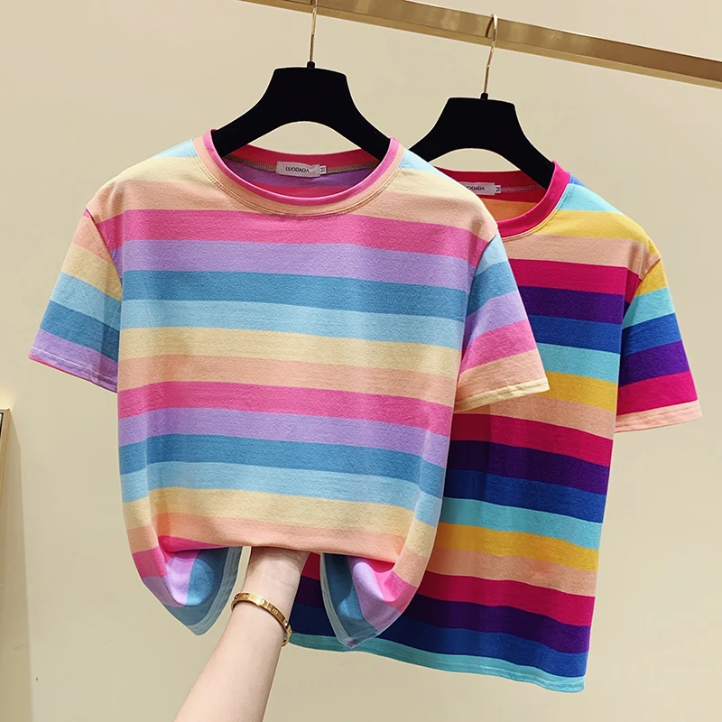 new O neck Short Sleeves rainbow stripe T Shirt Top Female Tshirt Loose Women Fashion Graphic T-Shirt women fashion tops
new O neck Short Sleeves rainbow stripe T Shirt Top Female Tshirt Loose Women Fashion Graphic T-Shirt women fashion tops