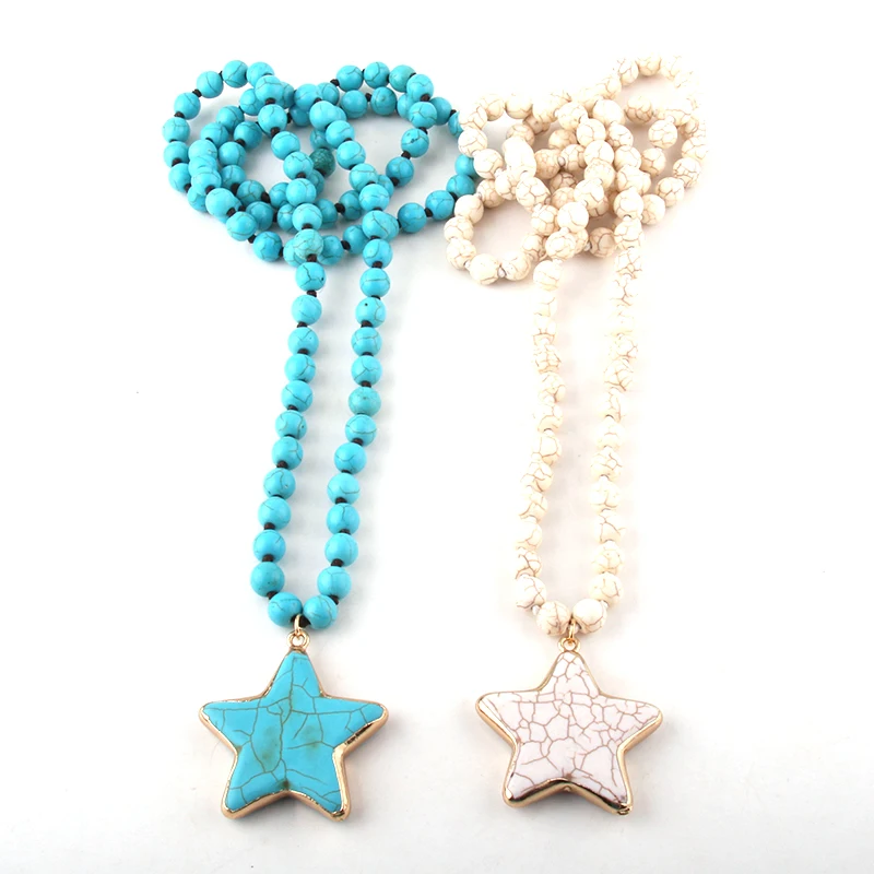 Fashion Bohemian Tribal Jewelry Turq/White Stone Long Knotted Pentagram Pendant Necklaces
Fashion Bohemian Tribal Jewelry Turq/White Stone Long Knotted Pentagram Pendant Necklaces