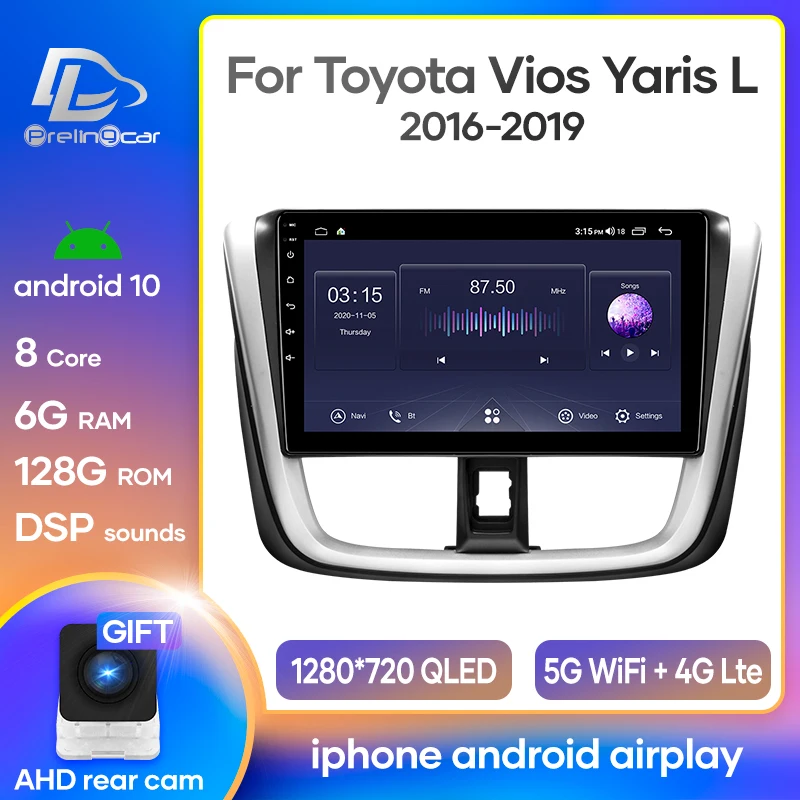 4G Lte Android 10 GPS Мультимедийная навигационная система для Toyota Vios YARiS L 2016 2017 лет