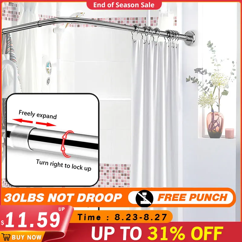 Extendable Curved Shower Curtain Rod U Shaped 201 Stainless Steel Shower Curtain Poles Punch-Free Bathroom Curtain Rail 6 Size
Extendable Curved Shower Curtain Rod U Shaped 201 Stainless Steel Shower Curtain Poles Punch-Free Bathroom Curtain Rail 6 Size