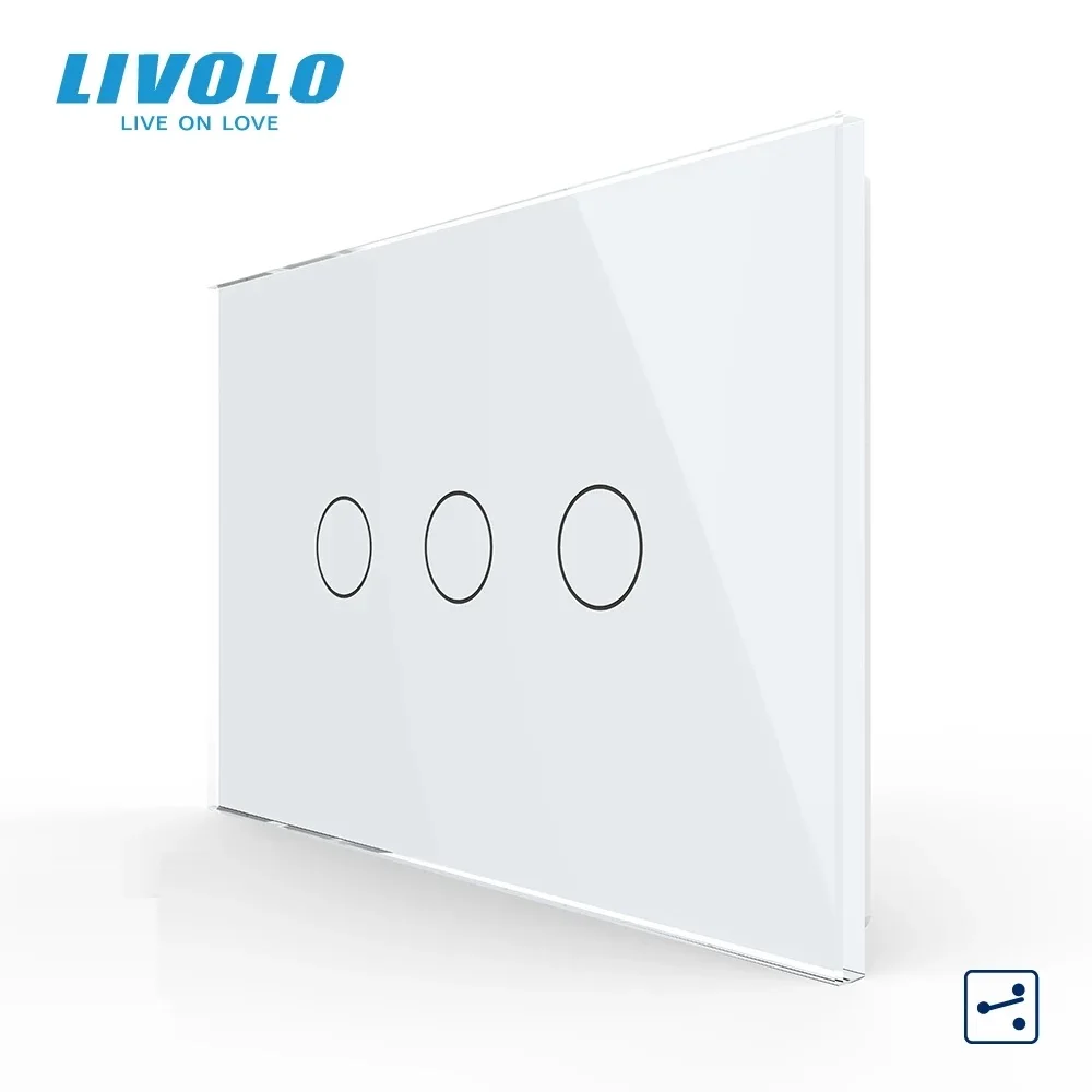

Livolo US/AU Standard Touch Switch, VL-C903S-11, White Crystal Glass Panel,3-gang 2-way Touch Control Light Switch