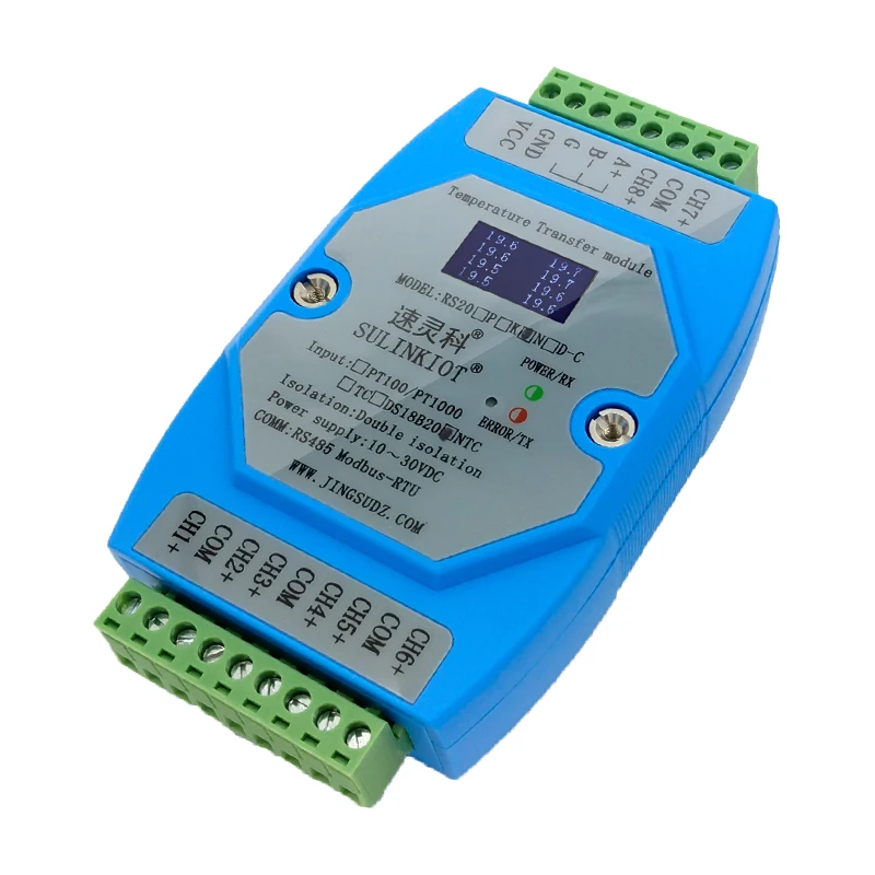 8 Channel NTC Temperature Transmitter 10K Thermistor to RS485 Acquisition Module Supports PLC RS20N-C
8 Channel NTC Temperature Transmitter 10K Thermistor to RS485 Acquisition Module Supports PLC RS20N-C