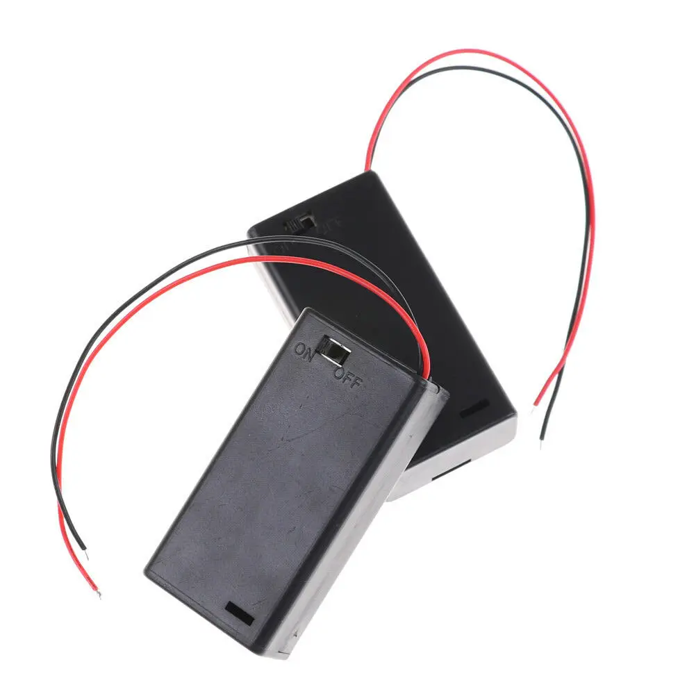

2PCS/set 2AA 3V Battery Box Holder Case Plastic With 15cm Wire With Switch And Cover