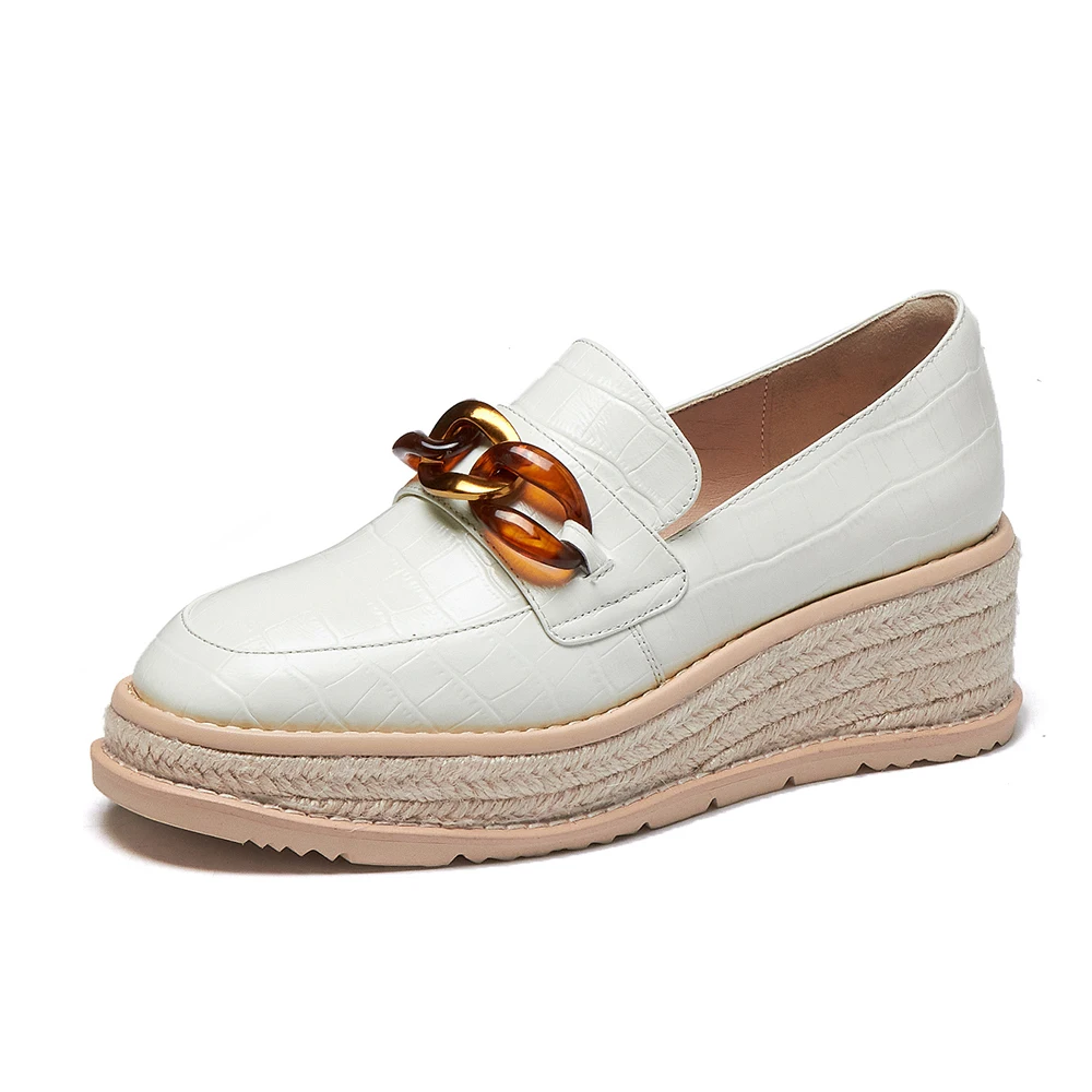 Flat High Platform Straw Outsole Genuien Leather Plaid Pattern Chain Decoration Toe Thick Bottom Slip On Shoes
Flat High Platform Straw Outsole Genuien Leather Plaid Pattern Chain Decoration Toe Thick Bottom Slip On Shoes