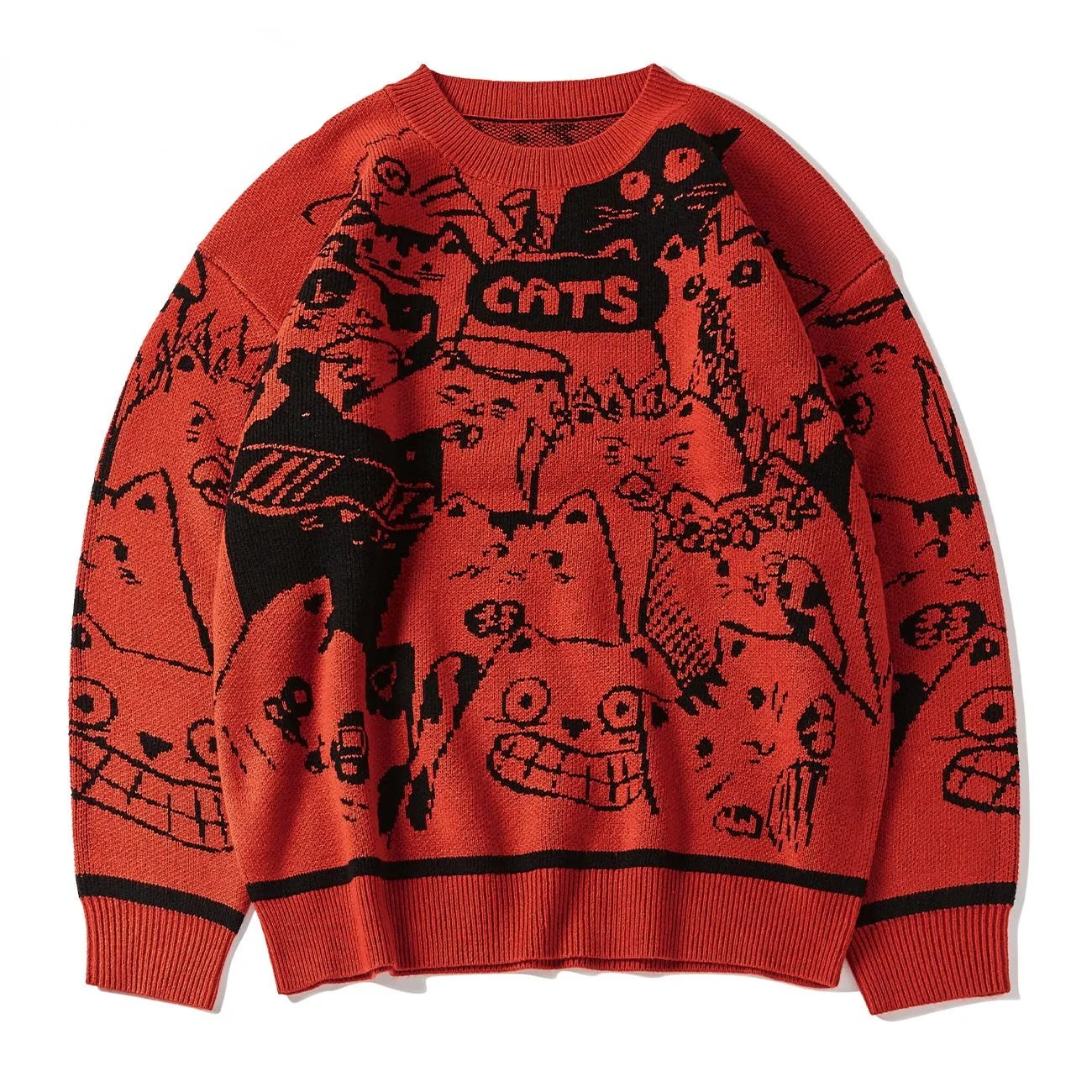 Hip Hop Streetwear Knitted Sweater Men 2021 Cartoon Cats Print Harajuku Sweater Oversize Cotton Loose Pullover Men Clothing Red
Hip Hop Streetwear Knitted Sweater Men 2021 Cartoon Cats Print Harajuku Sweater Oversize Cotton Loose Pullover Men Clothing Red