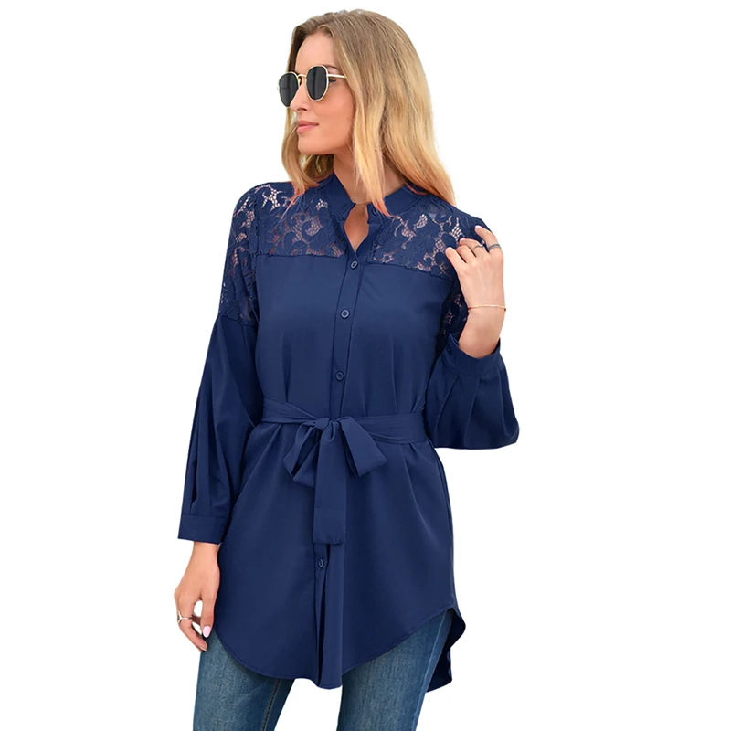 Women Long Sleeve Solid Color Lace Top And Blouses Fashion Stand-Up Collar Casual Single-Breasted Office Ladies Plus Size Shirts
Women Long Sleeve Solid Color Lace Top And Blouses Fashion Stand-Up Collar Casual Single-Breasted Office Ladies Plus Size Shirts
