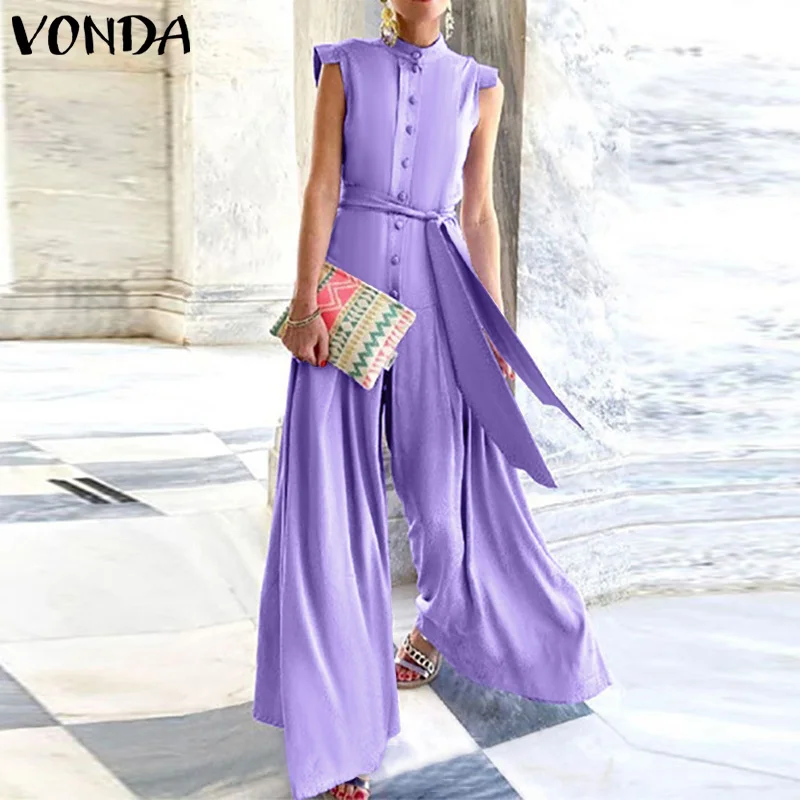 Jumpsuits Women Wide Leg Pants 2021 VONDA Summer Women Casual Button Up Party Long Playsuits With Belt Office Ladies Trouser
Jumpsuits Women Wide Leg Pants 2021 VONDA Summer Women Casual Button Up Party Long Playsuits With Belt Office Ladies Trouser