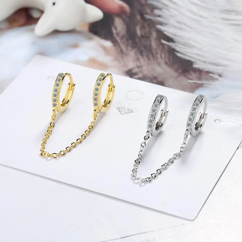 Fashion Crystal 2 Hole Double Piercing Tassel Chain Multicolor Hoop Women Earring Earring Small Gift Jewelry Hoop M9W5
Fashion Crystal 2 Hole Double Piercing Tassel Chain Multicolor Hoop Women Earring Earring Small Gift Jewelry Hoop M9W5