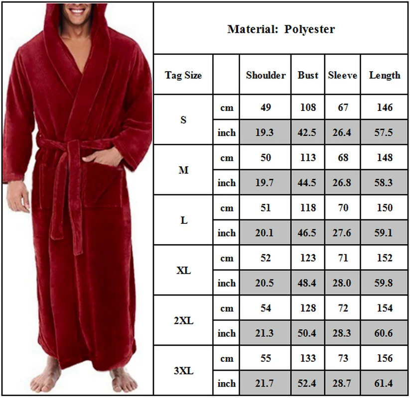 Fashion Men Winter Fleece Long Sleeve Hooded Lounge Dressing Gown Full Length Bath Robe New Style
Fashion Men Winter Fleece Long Sleeve Hooded Lounge Dressing Gown Full Length Bath Robe New Style