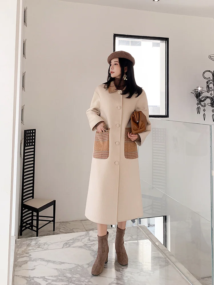 

Шерстяное пальто, женская средней и длинной осенне-зимней одежды, новинка 2021, популярное корейское свободное двустороннее кашемировое паль...