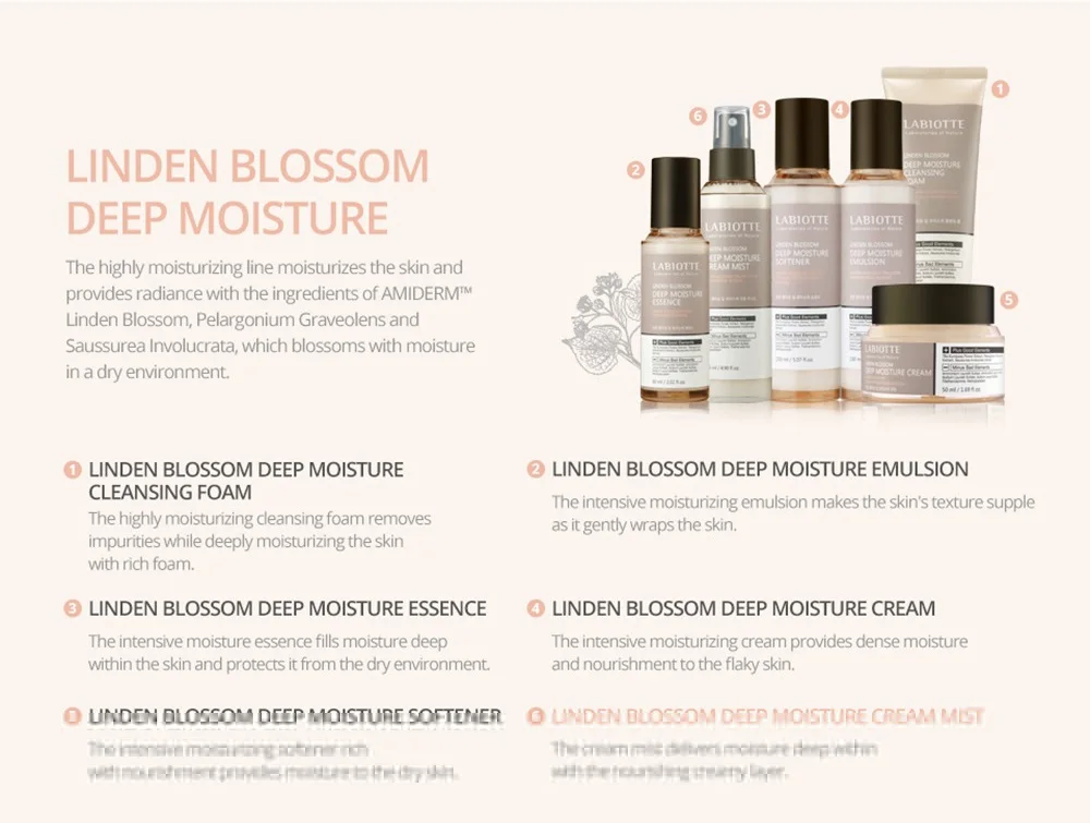 LABIOTTE Linden Blossom Deep Moisture Cream Mist 145ml Anti-Wrinkle Whitening Facial Cream Hyaluronic Acid Moisturizing Care
LABIOTTE Linden Blossom Deep Moisture Cream Mist 145ml Anti-Wrinkle Whitening Facial Cream Hyaluronic Acid Moisturizing Care