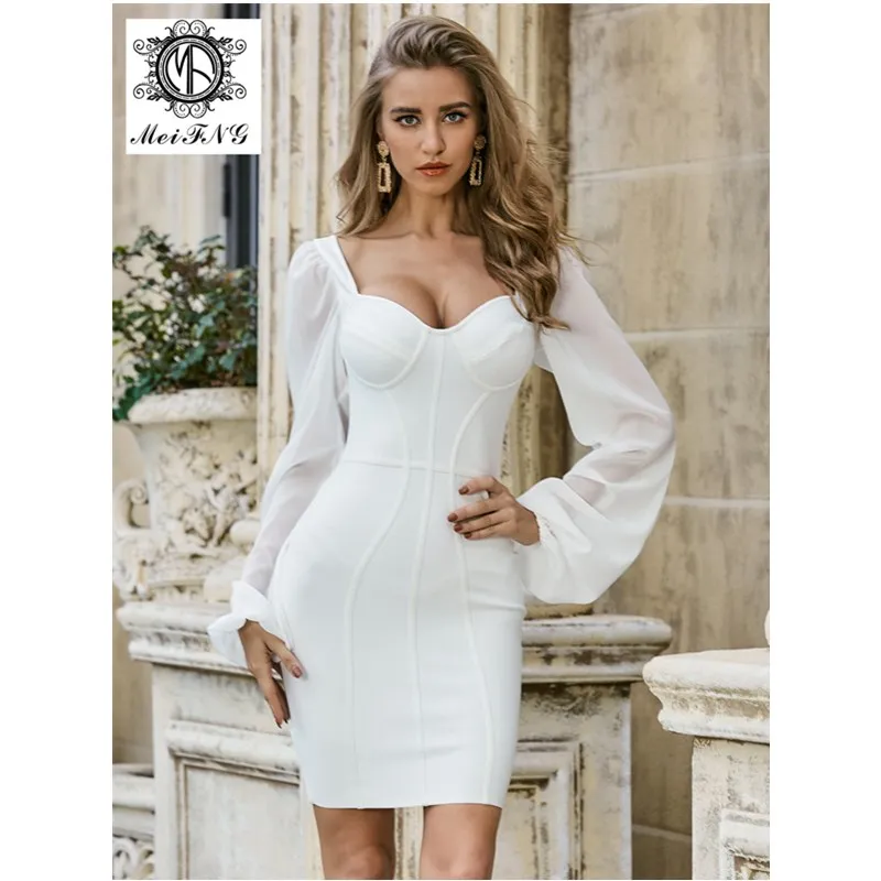 Hot Sale Spring Summer Elegant Long Sleeve White Brandage Dress Cocktail Party Dress
Hot Sale Spring Summer Elegant Long Sleeve White Brandage Dress Cocktail Party Dress
