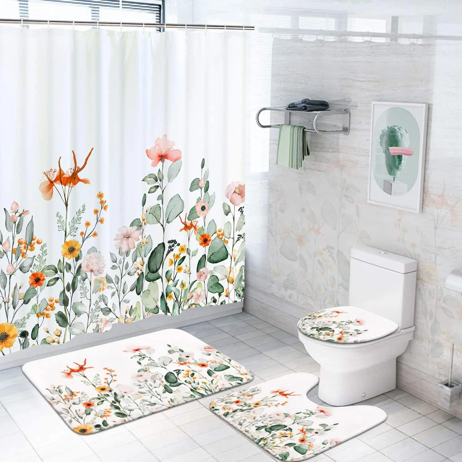 Boho Floral Shower Curtain Set Rugs Toilet Lid Cover and Bath Mat Colorful Flowers Shower Curtain Watercolor Boho Bath Curtain
Boho Floral Shower Curtain Set Rugs Toilet Lid Cover and Bath Mat Colorful Flowers Shower Curtain Watercolor Boho Bath Curtain