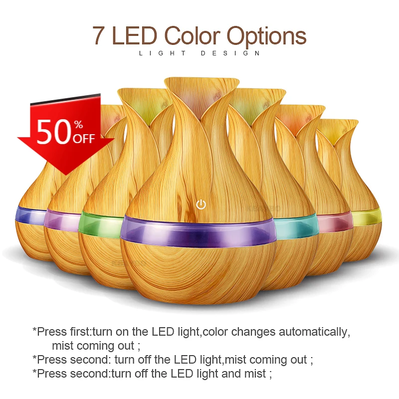 KBAYBO 300ml USB Humidifier Aroma Essential Oil Diffuser Ultrasonic Air Humidifier Wood Grain LED Lights aroma diffuser for home 
KBAYBO 300ml USB Humidifier Aroma Essential Oil Diffuser Ultrasonic Air Humidifier Wood Grain LED Lights aroma diffuser for home