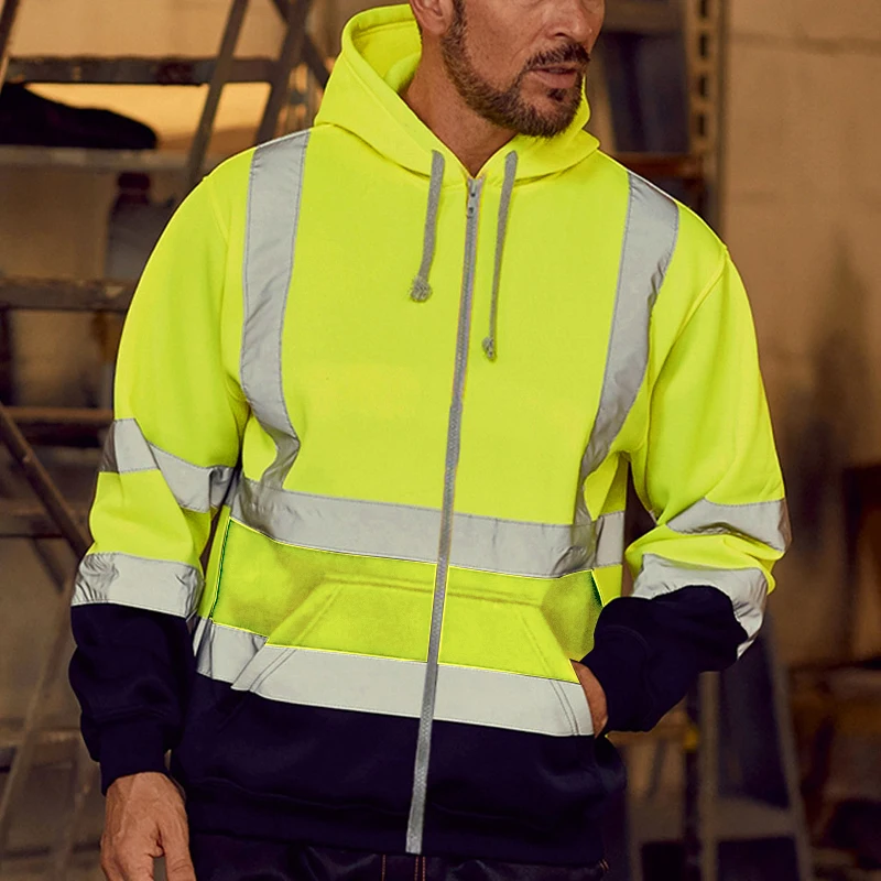 Foreign Trade Selling Men's Hooded Fleece Article Reflective Sanitation Overalls Fleece Color Matching Zip Fleece Single Male
Foreign Trade Selling Men's Hooded Fleece Article Reflective Sanitation Overalls Fleece Color Matching Zip Fleece Single Male
