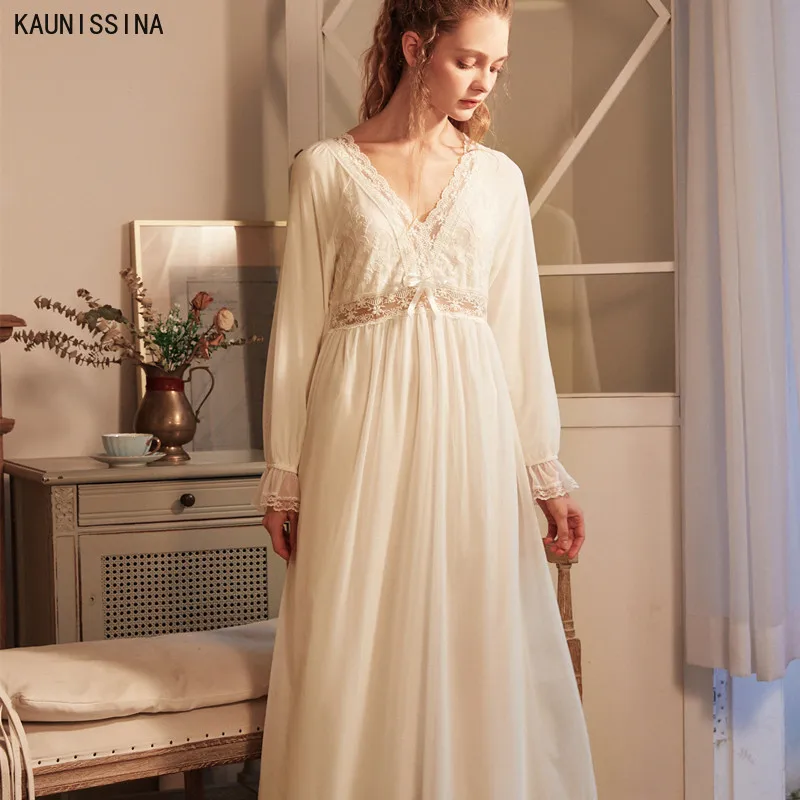 Lady Nightgown Retro Elegant Nightgowns Sleepshirts Vintage Women Lace Cotton Princess Style Sleepwear Long sleeved Nightdress
Lady Nightgown Retro Elegant Nightgowns Sleepshirts Vintage Women Lace Cotton Princess Style Sleepwear Long sleeved Nightdress