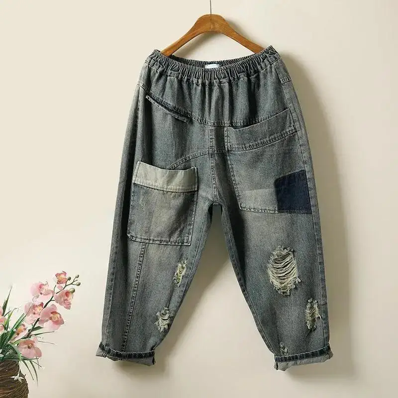 Spring Jeans Women's Denim Trousers High Waist Straight Pants Harajuku Hole Harem Pants Comfortable Baggy Trousers 2021 New Y2k 
Spring Jeans Women's Denim Trousers High Waist Straight Pants Harajuku Hole Harem Pants Comfortable Baggy Trousers 2021 New Y2k