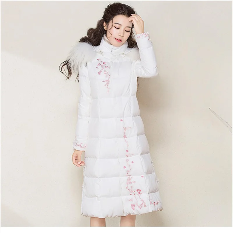 Windproof down Winter jacket women Fur collar Hooded plus size parkas Ladies Floral Lace Embroidery slim white duck down coat
Windproof down Winter jacket women Fur collar Hooded plus size parkas Ladies Floral Lace Embroidery slim white duck down coat