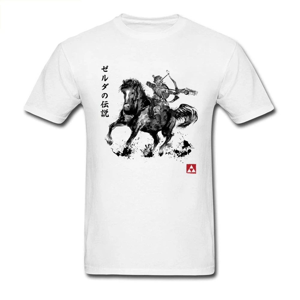 

Fashion 2018 Wild Hunter T-shirt Men Cotton White Tops Short Sleeve Customized Tee Shirts Japan Chic Horse Samurai Water Ink