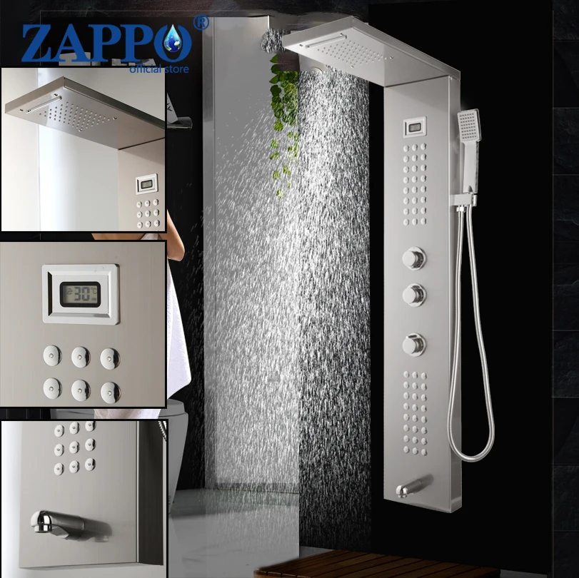 

ZAPPO Shower Column With Massage Jets Bathroom Rainfall Shower Head W/Hand Sprayer Faucet Shower Panel Bathtub Faucets RU Stock