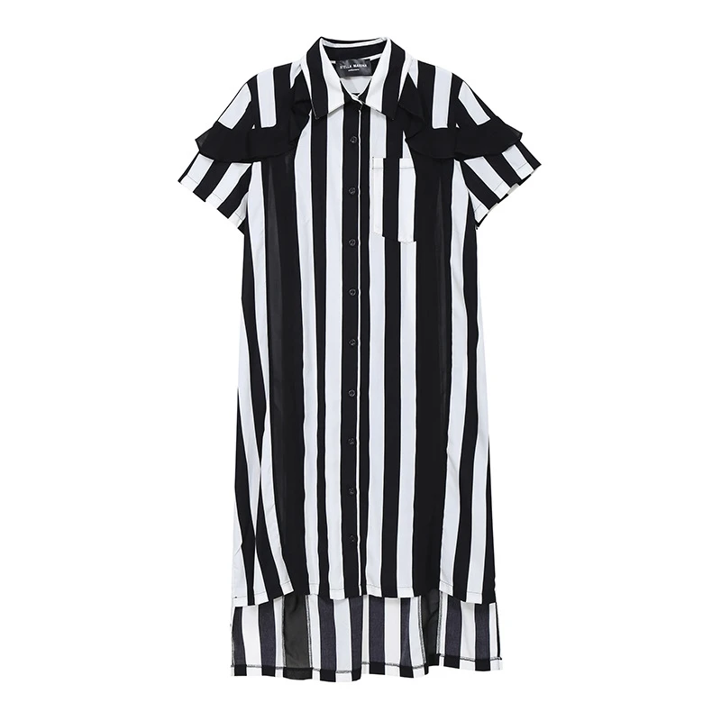 Spring 2020 New Summer Lapel Half Sleeve Black Striped Printed Split Joint Big Size Shirt Women Blouse Fashion Tide 
Spring 2020 New Summer Lapel Half Sleeve Black Striped Printed Split Joint Big Size Shirt Women Blouse Fashion Tide