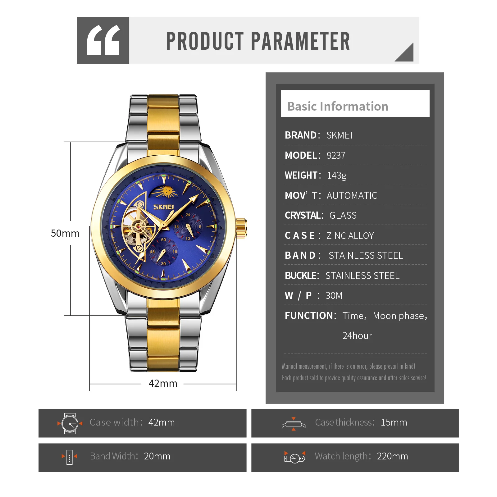 SKMEI Top Brand Moon Phase Mechanical Watch Men Automatic Watches Waterproof Strainless Steel Strap Relogio Masculino 9237 Clock
SKMEI Top Brand Moon Phase Mechanical Watch Men Automatic Watches Waterproof Strainless Steel Strap Relogio Masculino 9237 Clock