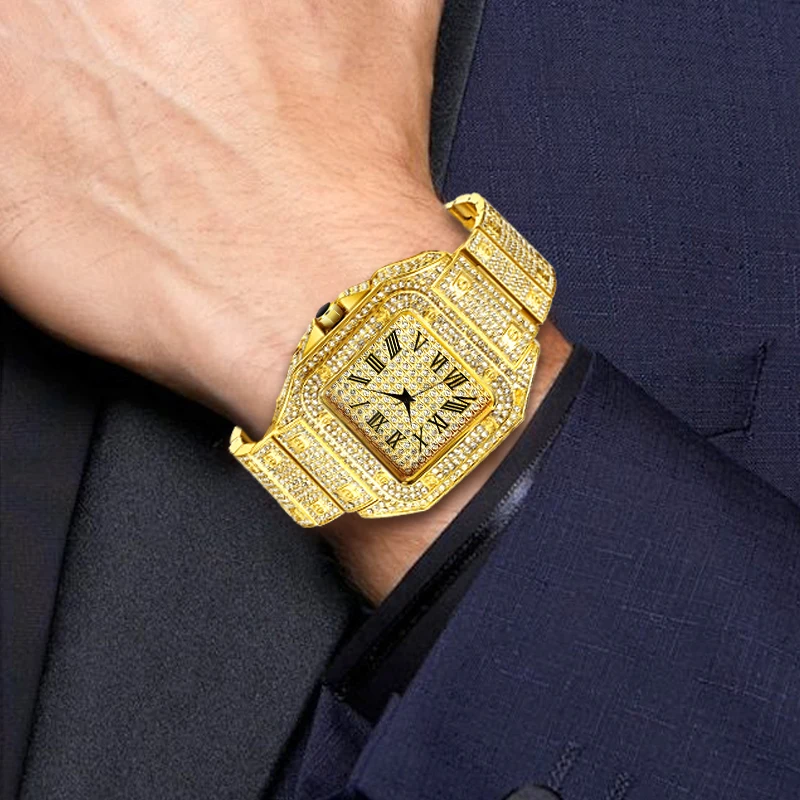 Men's Square Watch Luxury Brand Watches Design Unique Gold Men Quartz Wristwatch Bling Bling Diamond Clock Dropshipping
Men's Square Watch Luxury Brand Watches Design Unique Gold Men Quartz Wristwatch Bling Bling Diamond Clock Dropshipping