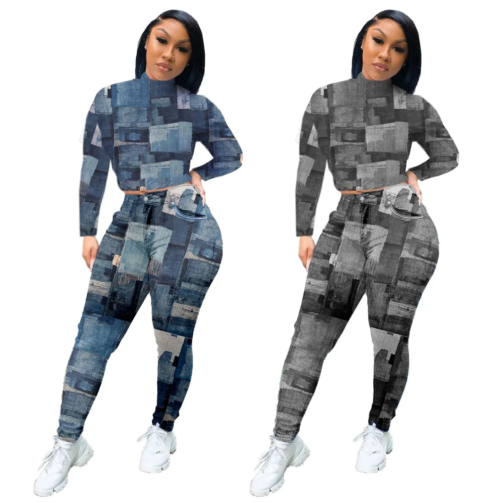 AR5595 European and American 2021 sexy women's fashion imitation denim high collar casual two-piece suit
AR5595 European and American 2021 sexy women's fashion imitation denim high collar casual two-piece suit