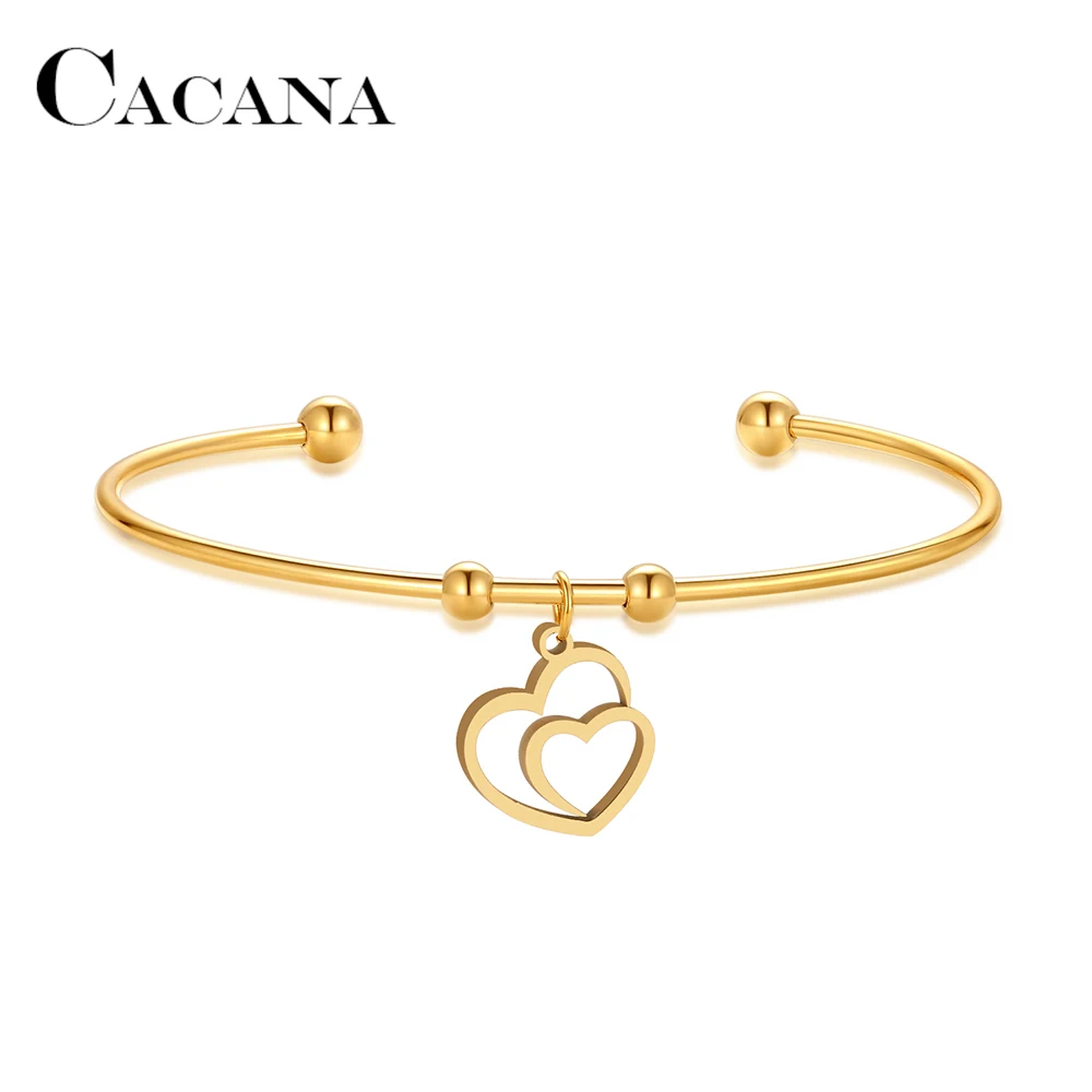 Женский Открытый браслет CACANA, золотой браслет из нержавеющей стали 316L с двойными сердечками, модные ювелирные украшения для свадебных вече...
Женский Открытый браслет CACANA, золотой браслет из нержавеющей стали 316L с двойными сердечками, модные ювелирные украшения для свадебных вече...