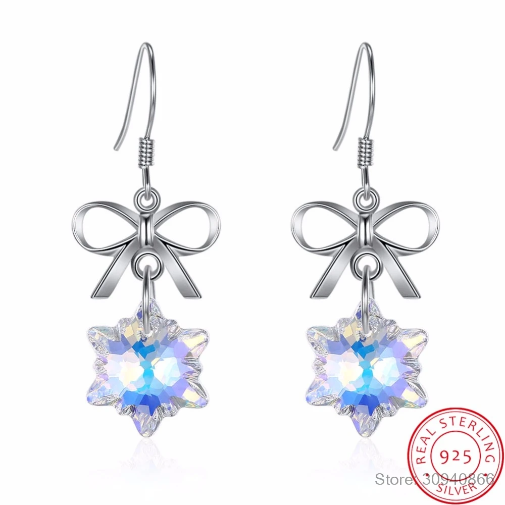 Luxury Crystals with bow snowflake drop earrings for women christmas gift pure 925 Sterling Silver fine jewelry
Luxury Crystals with bow snowflake drop earrings for women christmas gift pure 925 Sterling Silver fine jewelry