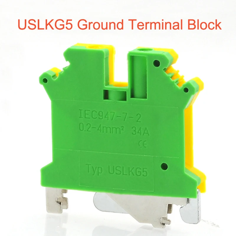 

5Pcs Ground Terminal Blocks USLKG5 DIN Rail Screw Bornier UK-5N Yellow Green Earthing Morsettiera Connector 12AWG 4mm²