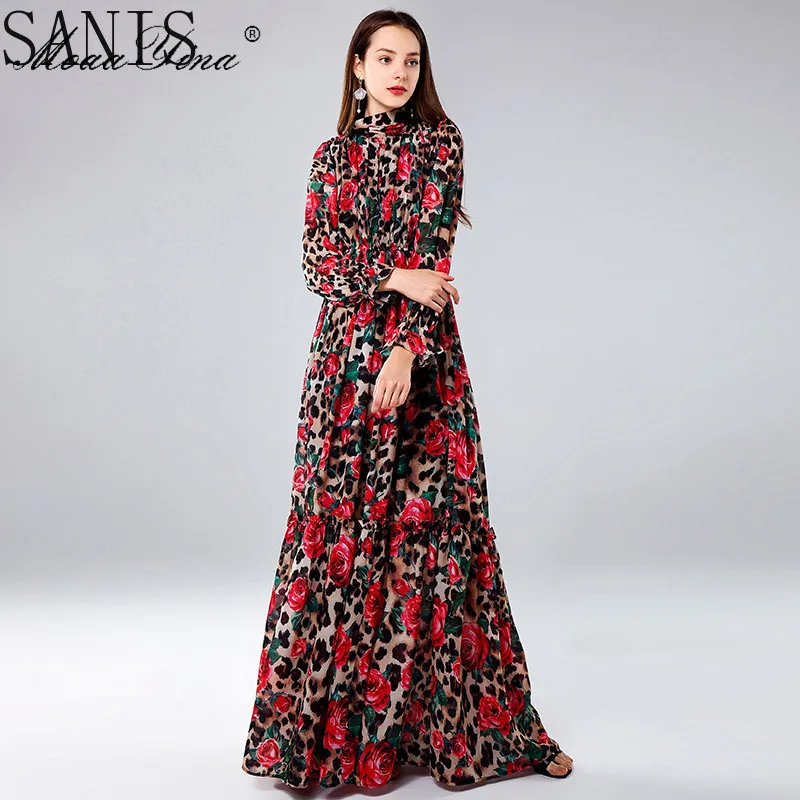 Sanis Fashion Designer Maxi Dresses Women's Long Sleeve Sexy Leopard print Rose Floral Elegant Long Dress Party Holiday Dress
Sanis Fashion Designer Maxi Dresses Women's Long Sleeve Sexy Leopard print Rose Floral Elegant Long Dress Party Holiday Dress