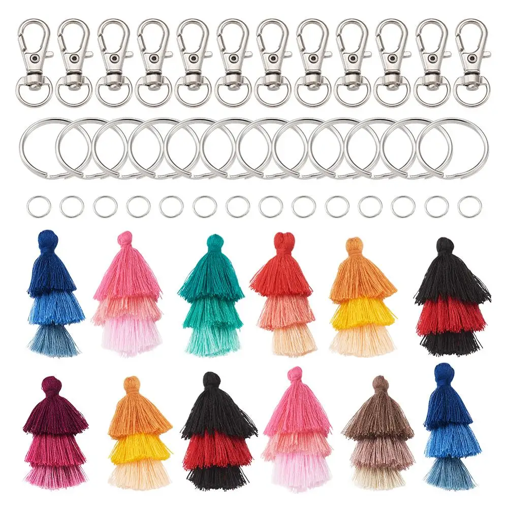 24pcs/set Keychain Kit with Tassel Pendant Lobster Claw Clasps Iron Split Key Rings Jump Rings for Jewelry Findings Making DIY
24pcs/set Keychain Kit with Tassel Pendant Lobster Claw Clasps Iron Split Key Rings Jump Rings for Jewelry Findings Making DIY