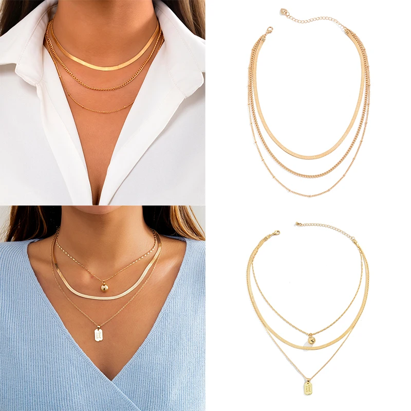 Punk Multilayer Flat Blade Snake Chain Choker Neckalce For Women New Fashion Geometric Round Ball Letter Pendant Collier Jewelry
Punk Multilayer Flat Blade Snake Chain Choker Neckalce For Women New Fashion Geometric Round Ball Letter Pendant Collier Jewelry