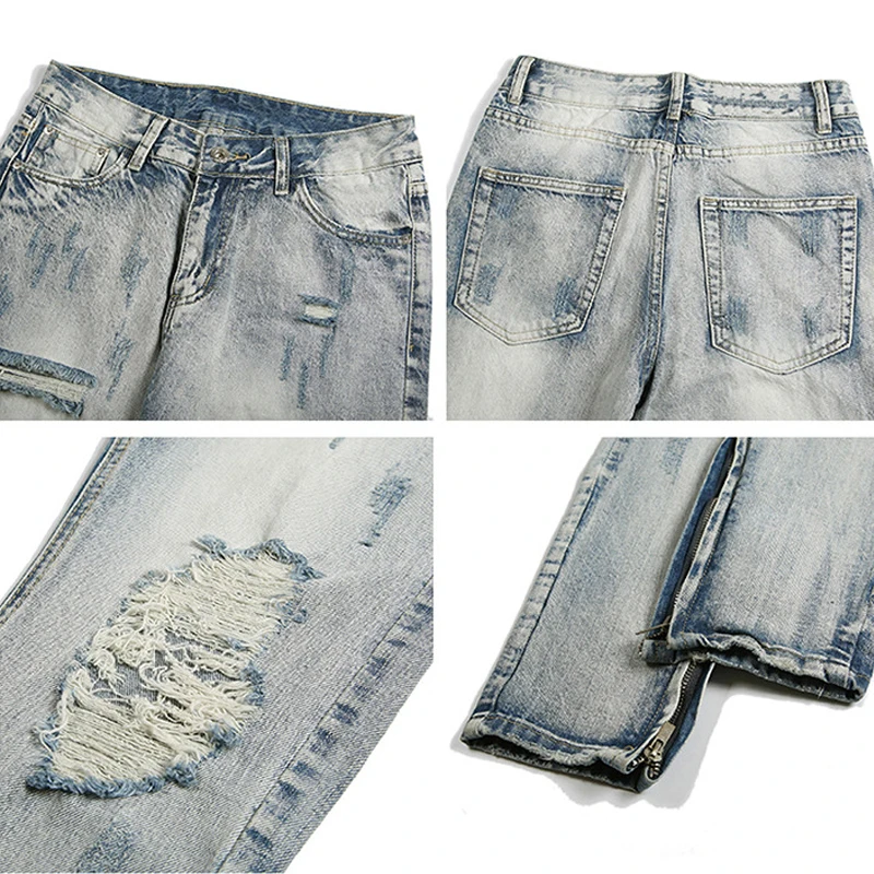 ELKMU Vintage Hole Ripped Jeans Men Streetwear Denim Pants Joggers Male Zipper Separate Design Pencil Trousers Male HM133
ELKMU Vintage Hole Ripped Jeans Men Streetwear Denim Pants Joggers Male Zipper Separate Design Pencil Trousers Male HM133