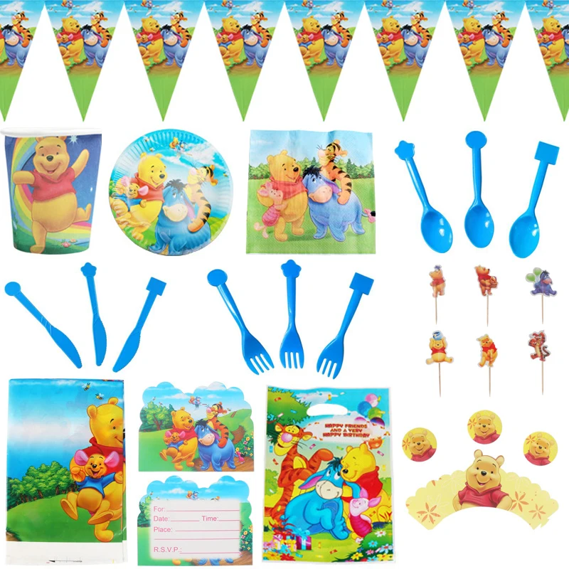 137PCS Winnie The Pooh Theme Cake Toppers Spoons Napkins Invitation Cards Birthday Party Straws Plates Cups Decorations Flags
137PCS Winnie The Pooh Theme Cake Toppers Spoons Napkins Invitation Cards Birthday Party Straws Plates Cups Decorations Flags