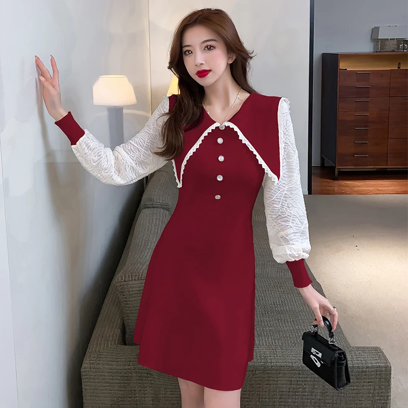 Knitting Loose Women Dresses New Fashion Casual Long Sleeve Dress Autumn A-LINE Splicing Buttons Doll Collar Houthion
Knitting Loose Women Dresses New Fashion Casual Long Sleeve Dress Autumn A-LINE Splicing Buttons Doll Collar Houthion