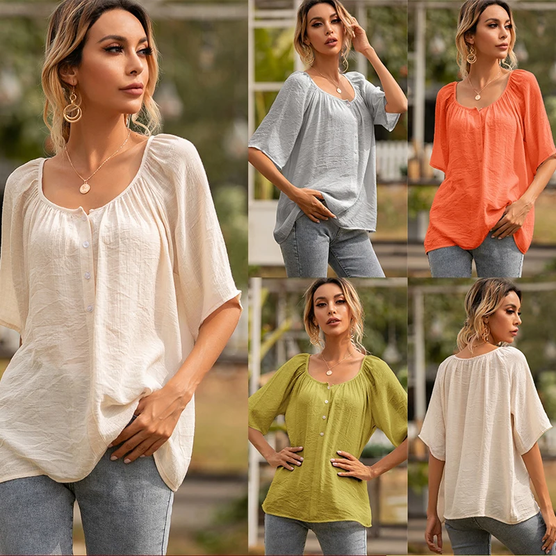 2022 Summer Fashion New Button Loose Short Sleeve Temperament Commuter T-Shirt Tops for Women Half Sleeves Office Lady Tees
2022 Summer Fashion New Button Loose Short Sleeve Temperament Commuter T-Shirt Tops for Women Half Sleeves Office Lady Tees