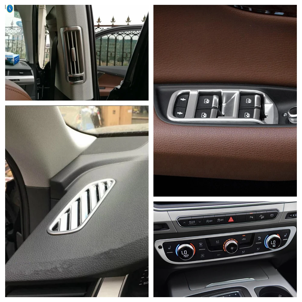 

Matte Accessories Interior Refit Kit For Audi Q7 2016 - 2020 Pillar B Air AC Vent Outlet / Armrest Lift Button Panel Cover Trim