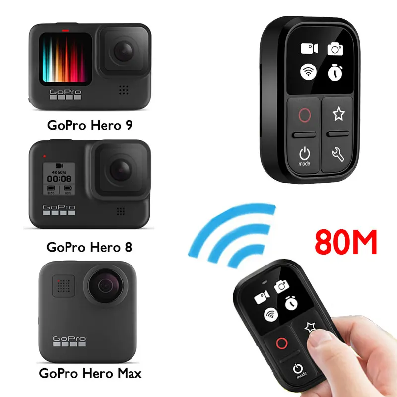 Пульт дистанционного управления для спортивной камеры GoPro 9, GoPro Hero 9, 8 Max, водонепроницаемый, дальность 80 м, Wi-Fi 
Пульт дистанционного управления для спортивной камеры GoPro 9, GoPro Hero 9, 8 Max, водонепроницаемый, дальность 80 м, Wi-Fi