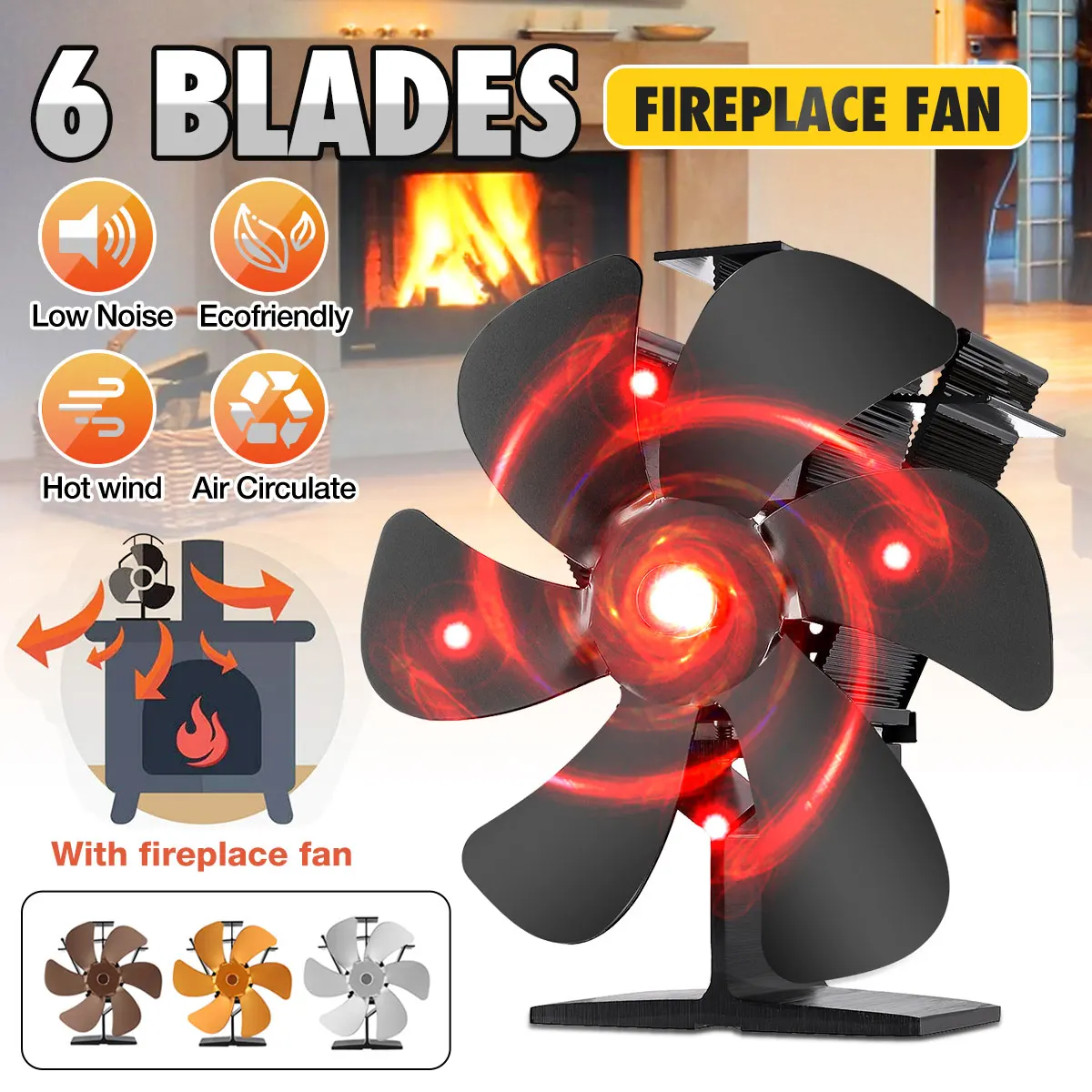 Black Fireplace 6 Blade Heat Powered Stove Fan komin Log Wood Burner Eco Friendly Quiet Fan Home Efficient Heat Distribution
Black Fireplace 6 Blade Heat Powered Stove Fan komin Log Wood Burner Eco Friendly Quiet Fan Home Efficient Heat Distribution