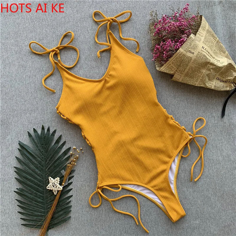Lace up one piece swimsuit High waist yellow swimwear sexy bikini 2021 Push up female monokini women string suits Swim suit
Lace up one piece swimsuit High waist yellow swimwear sexy bikini 2021 Push up female monokini women string suits Swim suit
